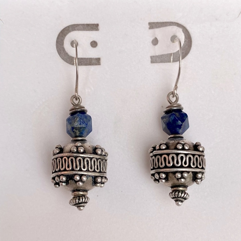 Sterling Silver Earrings with Blue Lapis Detail